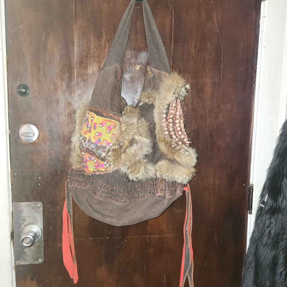 Extra large coyote fur tote bag